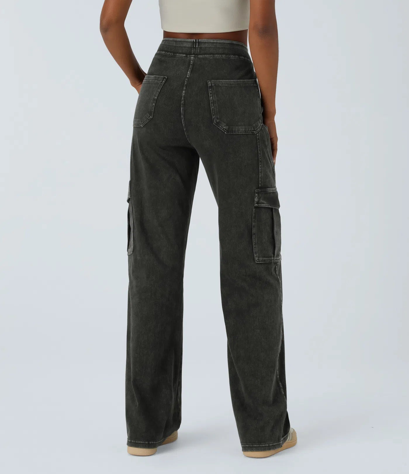 Ella | Elastische cargo broek met hoge taille