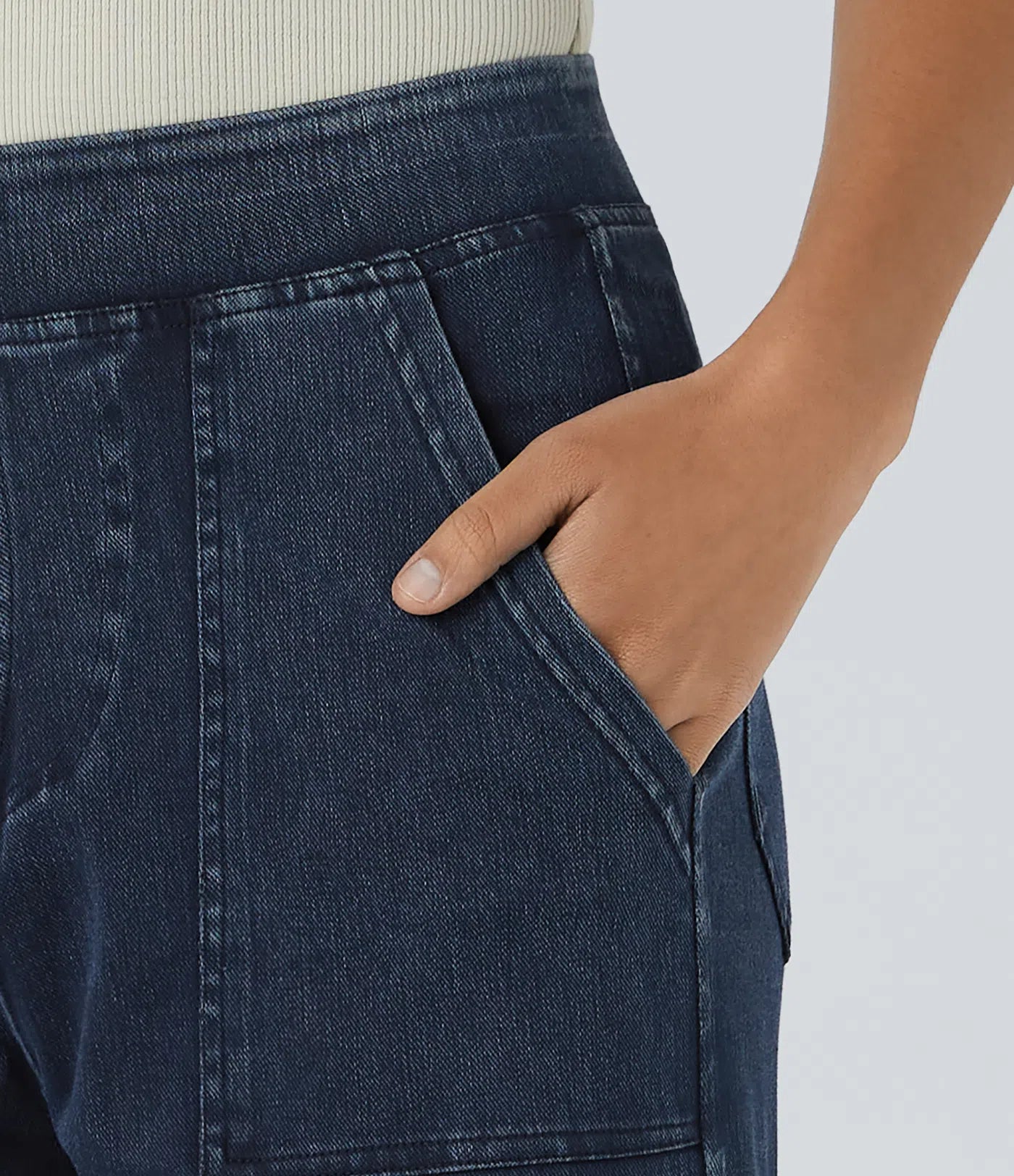 Ella | Elastische cargo broek met hoge taille