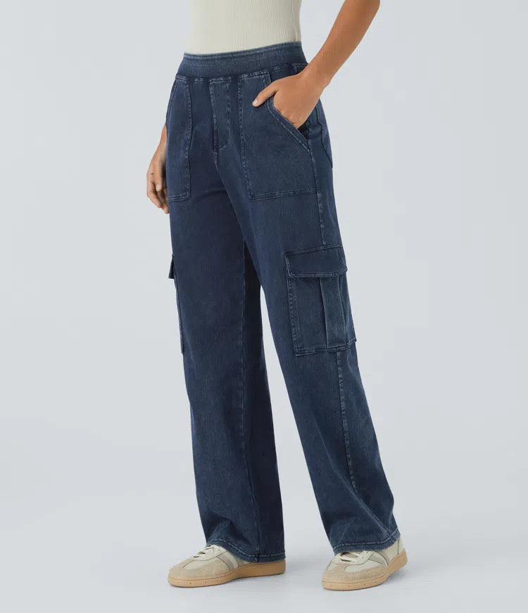 Ella | Elastische cargo broek met hoge taille