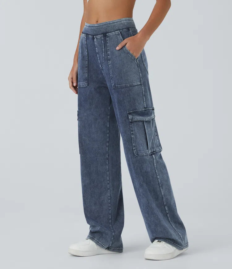 Ella | Elastische cargo broek met hoge taille