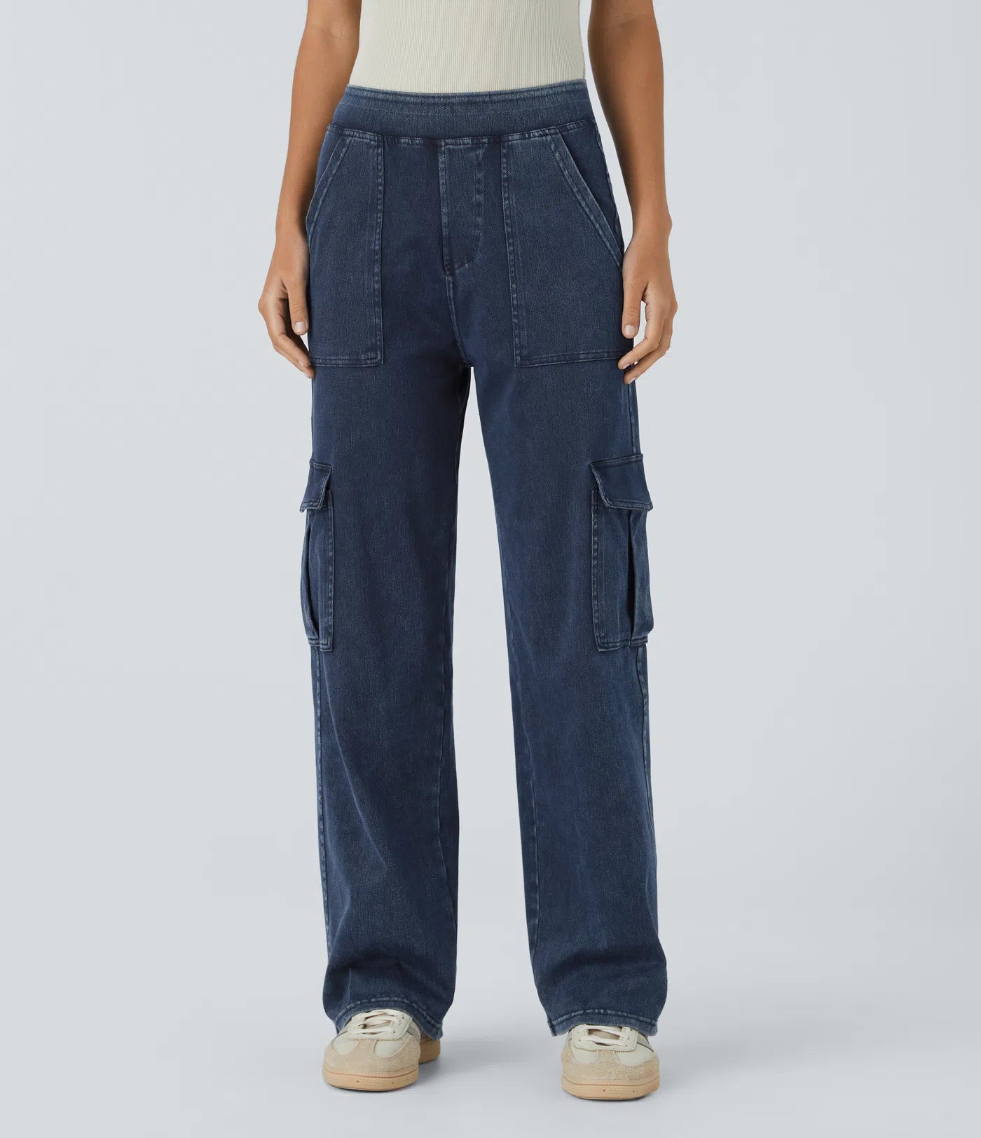 Ella | Elastische cargo broek met hoge taille