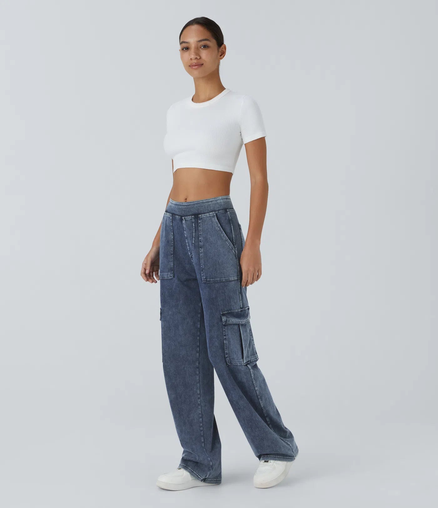 Ella | Elastische cargo broek met hoge taille
